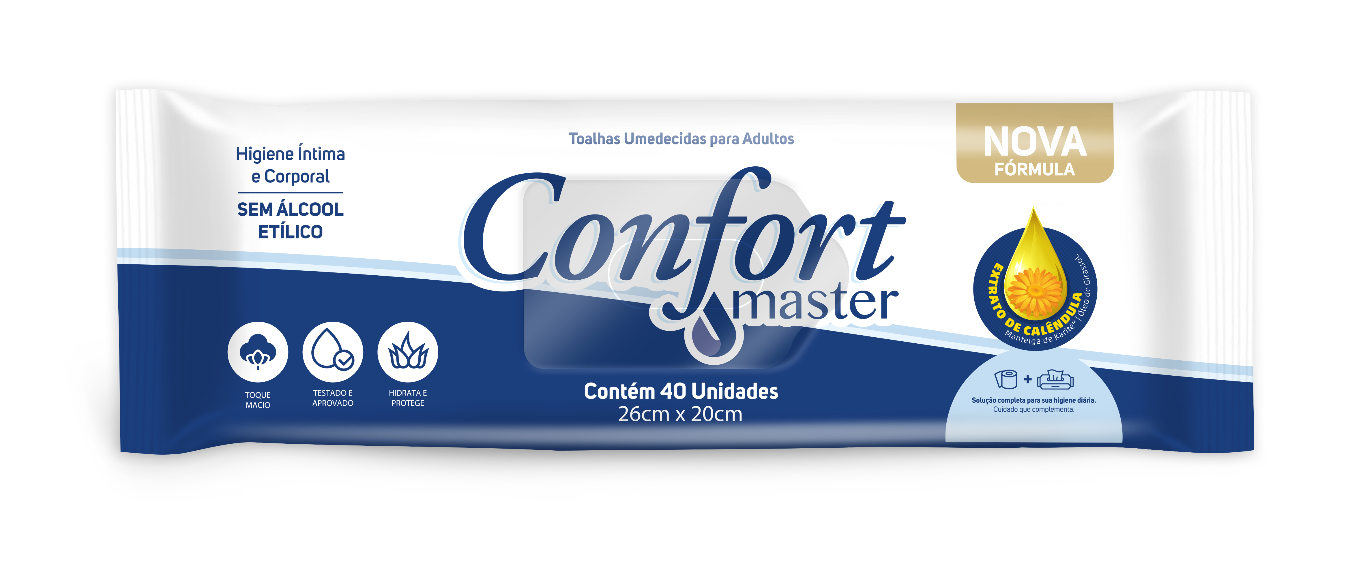 Toalhas umedecidas para uso adulto,  40 unidades